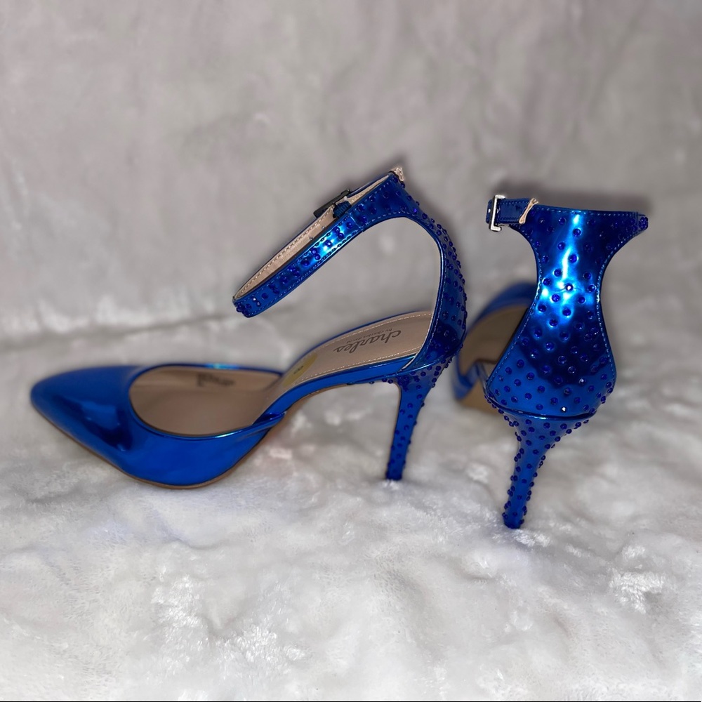 Charles By Charles David Metallic Blue Ankle Strap Heels - Picture 11 of 13